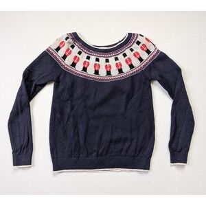 Boden Fair Isle Sweater Womens Medium Christmas Toy Soldier Blue Wool Blend